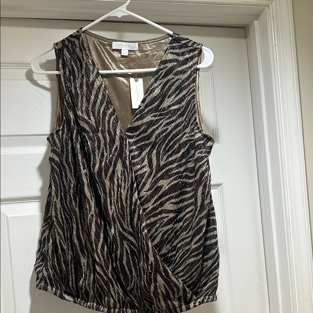 Anthropologie Brown and Beige Wrap Blouse